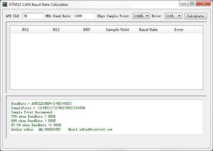 STM32 CAN Baud Rate Calculator