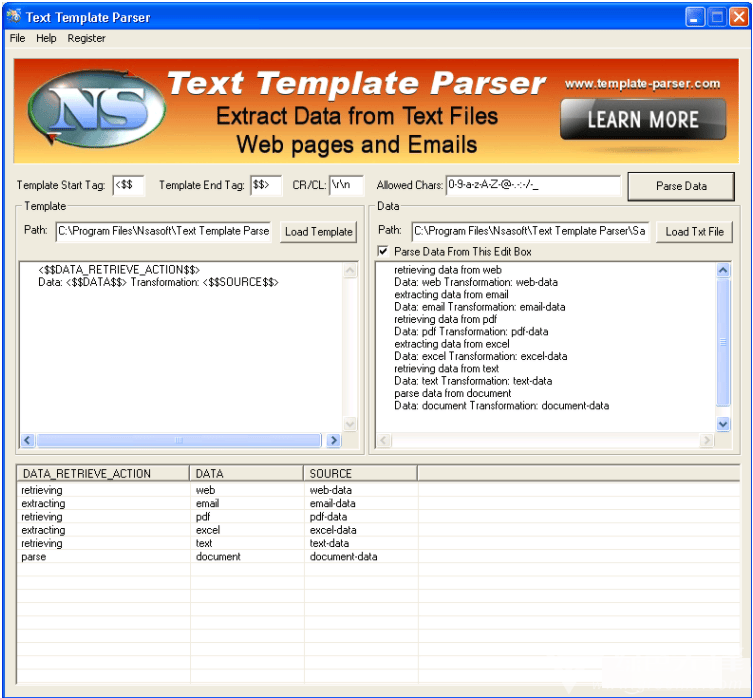 Text Template Parser