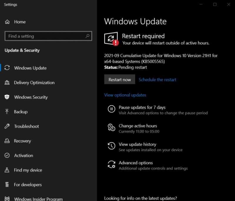 Win10 21H1和20H2 KB5005565更新补丁包