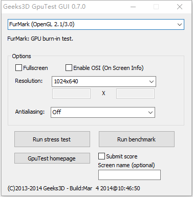 Geek3D GpuTest GUI